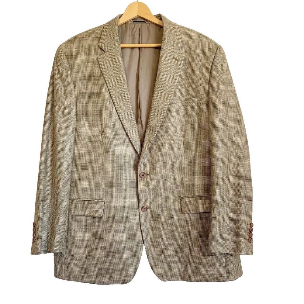 Ralph Ralph Lauren Mens 46L Beige Glen Plaid Silk Wool Sports Coat Blazer Career